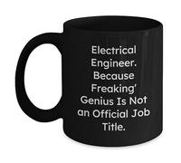 Taza de café negra para graduación con texto en inglés "Freaking" Genius Is Not Official Job Title, regalos divertidos de ingeniero eléctrico de hombres a amigos