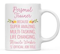 Taza de café para mujer, entrenador personal, hacedor de milagros, no es un título de trabajo, tazas de café florales, taza de café novedosa, taza de té de cerámica con impresión de doble cara para ma