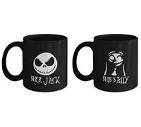 Taza de café para parejas de Halloween, con texto en inglés "Her Jack His Sally", divertida bruja calabaza, calavera espeluznante, fantasma, monstruo, pesadilla, espeluznante, Drácula, regalo de San