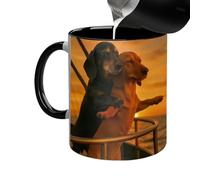 Taza de café para perro, 325 ml, mango cómodo par de dachshunks | Taza de café humanística y pose romántica - para cumpleaños, Navidad, San Valentín, boda, casa, oficina, escuela, té leche y