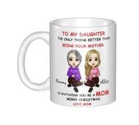 Taza de café personalizada con texto en inglés «To My Daughter from Mom» con nombre, retrato de dibujos animados personalizado The Only Thing Better Than Being Your Mother's is Watching You Be A Mommy
