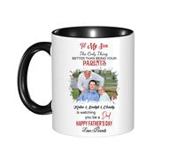 Taza de café personalizada con texto en inglés «To My Son from Parent The Only Thing Better Than Being Your Parents is Watching You Be A Dad», taza para el día del padre, regalo para hijo