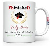 Taza de café personalizada para graduación de doctorado, para cualquier nombre, escuela, clase, elegante cerámica blanca, 325 ml, ideal para graduados