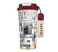 Taza de café personalizada única - Vaso aislado de acero inoxidable para viajes, hogar y oficina, 500 ml, rojo laberinto