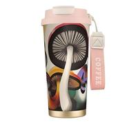 Taza de café personalizada única, vaso de acero inoxidable aislado para viajes, hogar y oficina, 17 onzas, hongo mágico rosa