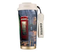 Taza de café personalizada única, vaso de acero inoxidable aislado para viajes, hogar y oficina, cabinas telefónicas rojas de 17 onzas en las calles de Londres, blanco