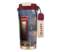 Taza de café personalizada única - Vaso de acero inoxidable aislado para viajes, hogar y oficina - Cabinas telefónicas rojas de 17 onzas en las calles de Londres Red