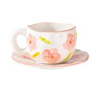 Taza de café pintada a mano con platillo, taza con flores pintadas a mano | Taza de café con platillo,La taza de café con flores establece un diseño y creativo con un amplio cuerpo de