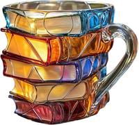 Taza de café pintada en 3D, taza de café única con asa y forro de acero inoxidable para amantes de los libros, lectores y profesores, diseño colorido apilado