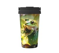 Taza de café portátil con diseño de rana en una hoja de loto, especialmente diseñada para los amantes del café, adecuada para coche, oficina y uso al aire libre