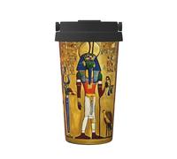 Taza De Café Portátil Impresión De La Serie Tribus Del Antiguo Egipto Taza Térmica De Café Con Tapas Reutilizable Acero Inox Vaso Termico, Para Agua Y Té, Coche, Bebidas Frías O Calientes, 17Oz
