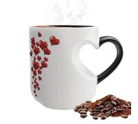 Taza de café que cambia de color, 325 ml, en forma de corazón y original, vaso de cerámica con asa, adecuado para parejas, pausas, viajes, fiestas, noche, mañana, trabajo, cocina y hogar