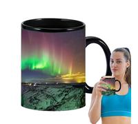 Taza de café que transforma el color | Taza de café de cerámica revelada | Diseño de luces del norte, taza mágica que cambia de color, cerámica para niños, niñas, hombres y mujeres