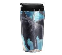 Taza de café reutilizable con diseño de lobo con alas bajo la luna, con aislamiento, botella de agua con tapa, 250 ml