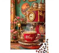 Taza de Café Roja Vintage Puzzle de 1000 Piezas Puzzle para Adultos Papel Escena de Cafetería Retro Puzzle para Toda la Familia Decoración Regalo 52x38cm/1000pcs