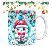 Taza de café, taza de bebida, taza de té de gato de Navidad, taza de té de Navidad, taza de té de Navidad de cerámica, tazas de café de invierno con sombrero de Navidad de 350 ml, para mujeres