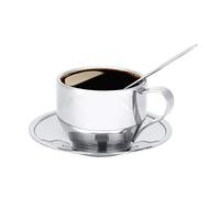 Taza de café Taza de café aislada de acero inoxidable Taza de té de doble capa Taza de leche con platillo y juego de cucharas Cubiertos para los amantes del café y el té