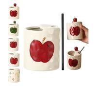 Taza de café, tazas de café de cerámica de 334.5 g, taza de café de cerámica con agujero para sorber, tazas de café de cerámica 3D para hacer café bebidas finas (rojo triste)