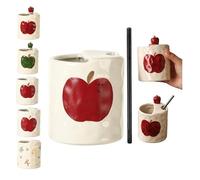 Taza de café, tazas de café expreso de 11.5 onzas, tazas de café de cerámica con agujero para sorber, tazas de café de cerámica 3D para hacer café bebidas finas (rojo feliz)