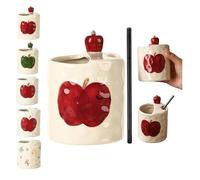 Taza de café, tazas de café expreso de 11.5 onzas, tazas de café de cerámica con agujero para sorber, tazas de café de cerámica 3D para hacer café bebidas finas (rojo 3D)