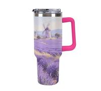 Taza de café, termo de viaje, termo para bebidas calientes, campos de lavanda de Provenza, taza casual, botella de agua caliente, adecuada para viajes, camping, senderismo, 40 onzas