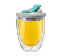 Taza de café transparente con tapa, taza de vidrio de doble pared de 350 ml, taza térmica aislada, varios colores de mango, taza de viaje para café, té, jugo, leche, café con leche, postre, oficina en