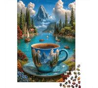 Taza de Café Vista al Lago Puzzle de 1000 Piezas Papel para Adultos Paisaje Montaña Relajante Juego Familiar Decoración Regalo 38x26cm/1000pcs