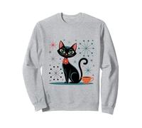 Taza de café y gato retro con estrellas atómicas Kitschy MCM Sudadera