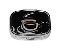 Taza de café y granos de café, pastillero, pastillero cuadrado para bolsillo o monedero, pastillero pequeño, organizador de pastillas de viaje