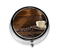 Taza de café y granos de café, pastillero, pastillero cuadrado para bolsillo o monedero, pastillero pequeño, organizador de pastillas de viaje