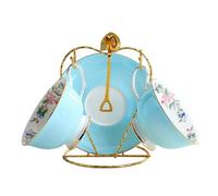 Taza de café y platillo de porcelana china floral de estilo japonés, taza de cerámica para parejas de té de la tarde para el hogar - Royal Garden, azul claro, taza - caja de espuma