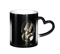 Taza de café y té con diseño de cielo estrellado de 325 ml, con micrófono y auriculares, taza de café de cerámica para mujeres y hombres