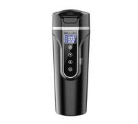 Taza de calefacción eléctrica para automóvil 12V 24V, caldera de agua portátil de acero inoxidable 304, taza de viaje para cafetera de vehículo (negro)
