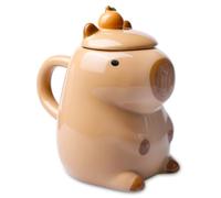 Taza de capibara dulce con tapa, forma 3D divertida taza de café de cerdo de agua Capibara Taza de cerámica, 450 ml personalizada taza de capibara dulce regalo para niño niña hijo hija, marrón