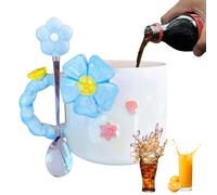 Taza de cerámica, 500 ml, taza floral 3D rosa con cuchara, suministros decorativos para el hogar y el jardín para la hora del té, pausa para el café