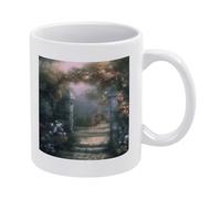 Taza de cerámica blanca Secret Garden, base gruesa, ideal para el hogar y la oficina, 9,5 x 8,1 cm.