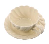 Taza de Cerámica Color Crema con Platillo y Posavasos, Estilo Elegante | Café y Latte, Diseño Bonito y Vintage, Adecuado para Brunch y Hogar, Regalo Preparado