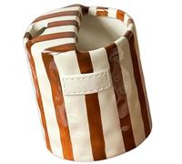 Taza de cerámica con agujero para sorber, diseño retro a rayas pintadas a mano, taza de café de 10 onzas para el hogar, oficina, cocina, regalo único (A-marrón)