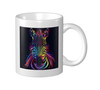 Taza de cerámica con diseño de cabeza de cebra arcoíris de neón, elegante taza de café para agua para casa y oficina, 325 ml