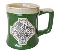 Taza de cerámica con diseño de cruz celta, color verde