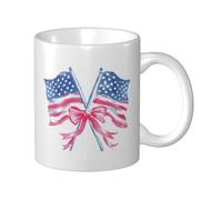 Taza de cerámica con diseño de dos banderas americanas con lazo femenino, elegante taza de café, taza de agua para casa y oficina, 325 ml