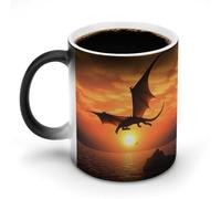Taza de cerámica con diseño de dragón volador que cambia de color al atardecer, taza reactiva al calor, taza negra, taza de té con mensaje que aparece al calentarse. Cumpleaños para un familiar o un