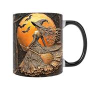 Taza de cerámica con diseño de gato brujo - Taza de café de fantasía de 350 ml, vajilla artística novedosa, soporte para bebidas lindo y espeluznante | Accesorio festivo para bebidas de Halloween para