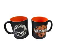 Taza de Cerámica con Doble Logo 3D de Harley - Interior Naranja y Exterior Negro Mate, 350 ml: Pura Esencia Motociclista