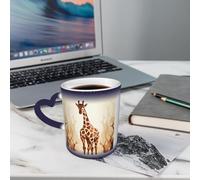 Taza de cerámica con estampado de jirafa de animales salvajes, taza que cambia de color sensible al calor, tazas de café en el cielo, Taza de cerámica de 330 ml