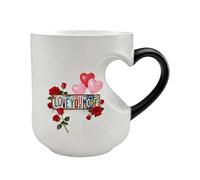 Taza de cerámica con forma de corazón que cambia de color, taza de cerámica mágica en forma de corazón, taza de café con mango personalizado (blanco)
