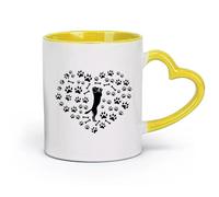 Taza de cerámica con forma de perro de pie sobre sus patas traseras y corazón con huellas de patas (320 ml) Regalo divertido para amantes del café, compañeros de trabajo, amigos y colegas Amarillo