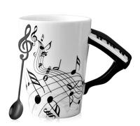 Taza de cerámica de 250 ml, taza de café con asa de piano, notas musicales, taza de té de cerámica con cuchara de música, taza de regalo de cerámica para amantes de la música, regalo