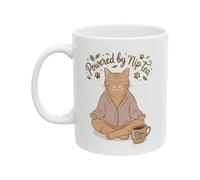 Taza de cerámica de 350 ml, diseño de gato naranja meditación, antiestrés, con texto divertido, regalo para amantes de los gatos