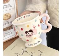 Taza de Cerámica de 414 Ml con Diseño de Perro de Dibujos Animados, Esmalte Suave, Cachorro, Taza Kawaii Para Leche, Café con Leche y Chocolate Caliente, Vaso con Asa de Mariposa(Pink)